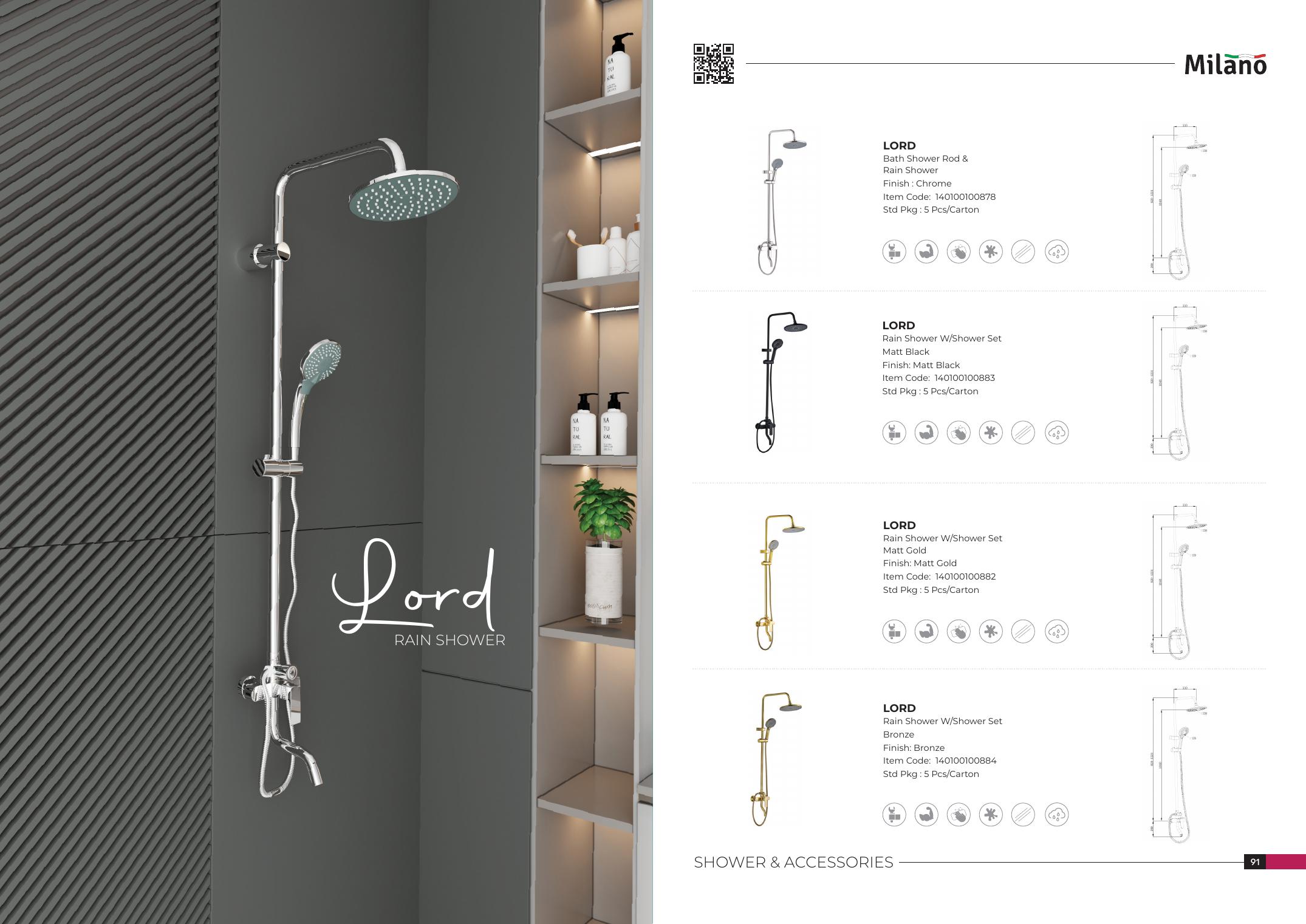 Lord Bath Shower Rod & Rain Shower